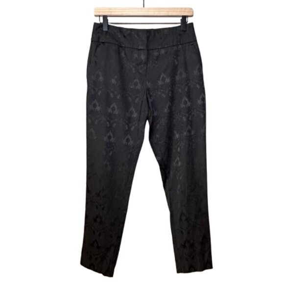 Women's 4 Nine.Eight Black on Black Print Pants Zipper Fly Drawstring Cord - Picture 1 of 9